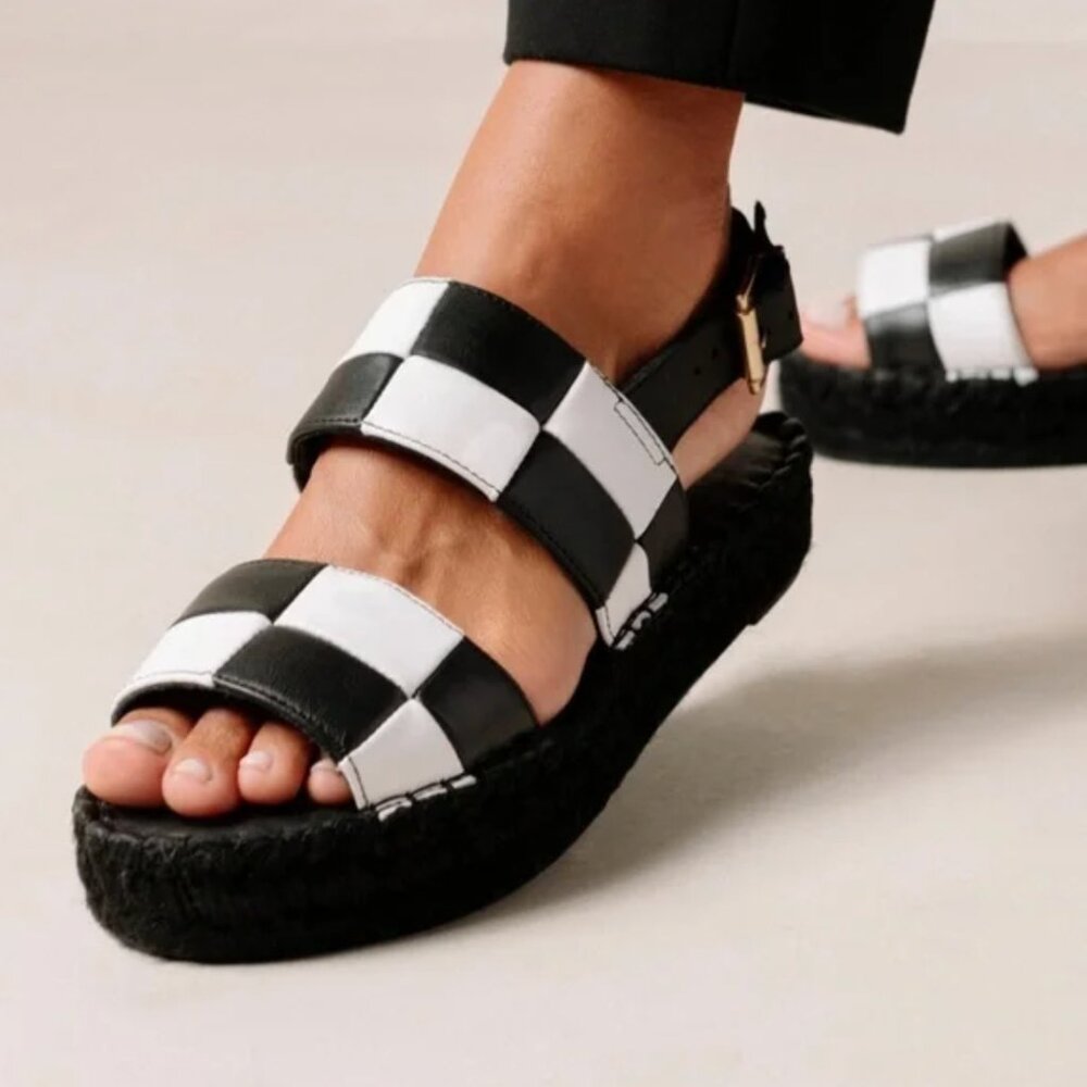 Alohas Double Strap Scacchi Sandal - B+W - Checkerboard - Espadrille inspired